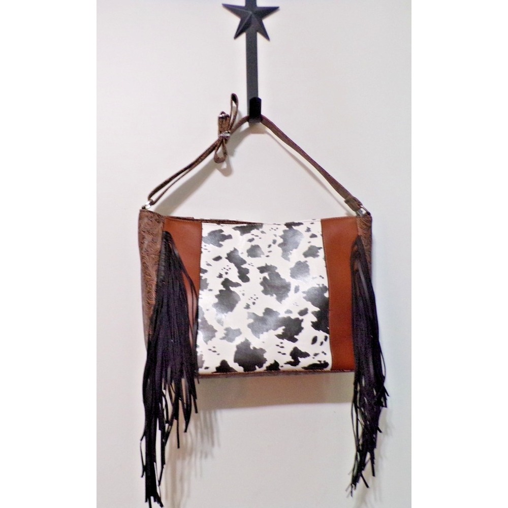Smokey Mountain Rain Tassel Shoulder Tote Laptop Bag Animal Print Black & Brown